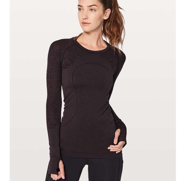 Lululemon Swiftly Tech Long Sleeve Crew 10 Original Fit Black Cherry Red Floral - Picture 1 of 5